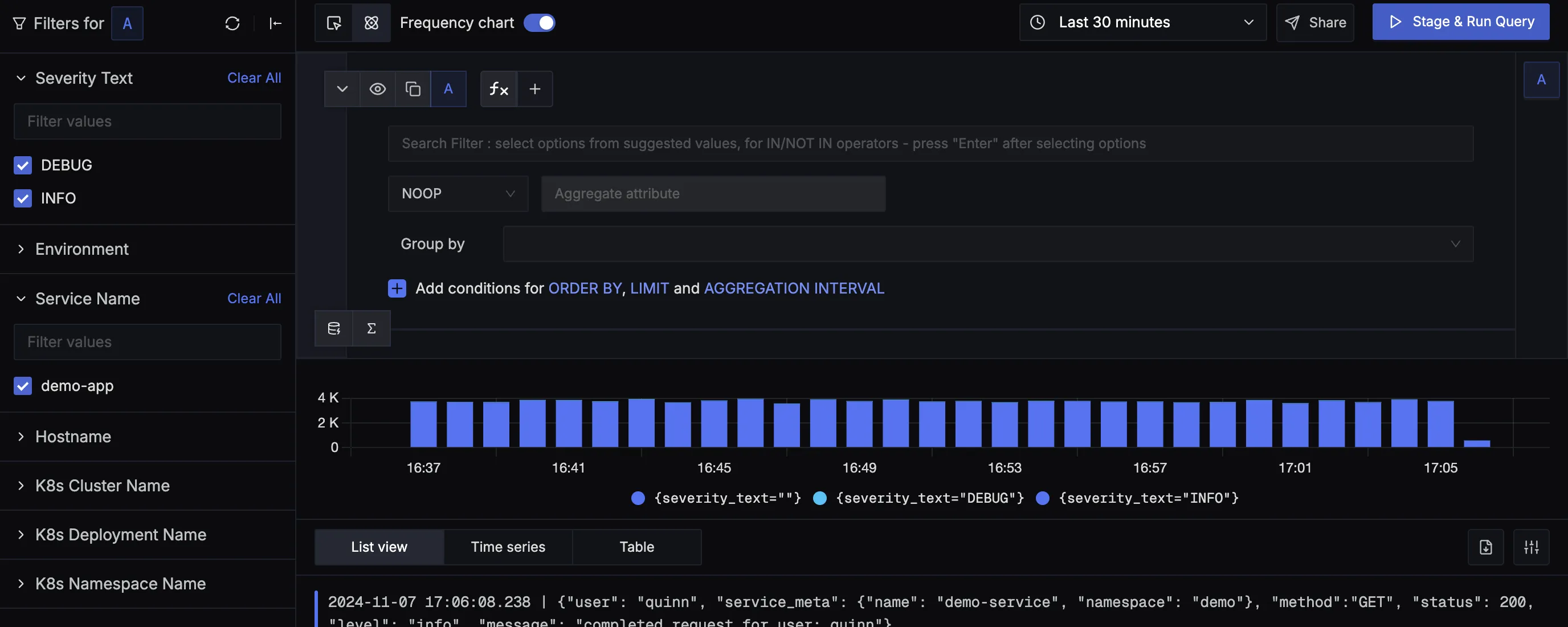 Logs quick filter